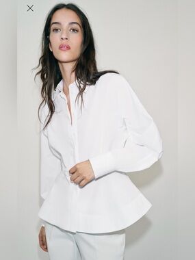 Zara Collection Peplum Poplin Shirt Button-Down Blouse Elevated Minimalist